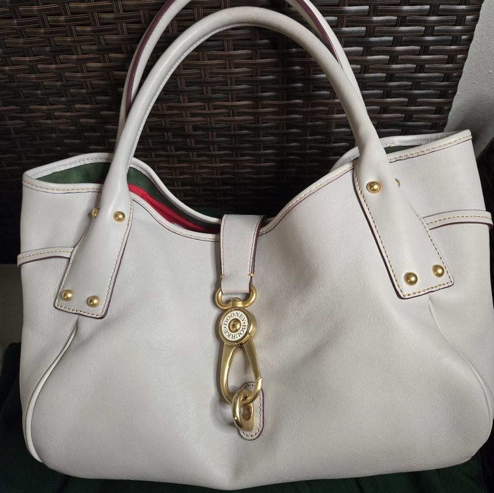 Dooney & Bourke Florentine Clayton Satchel – Oyster Leather with Red Lining